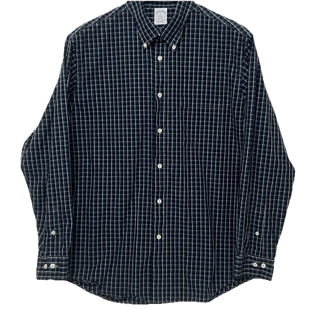 Brooks Brothers 1818 Regent Button Long Sleeve Check Shirt Blue Green Men XL